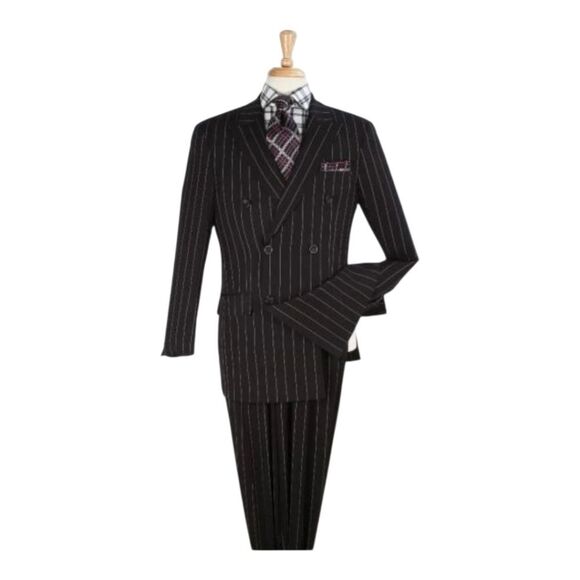 APOLLO KING MENS WIDE BOLD BLACK STRIPE 2 PC DOUBLE BREASTED SUIT. B-63 - Picture 2 of 2